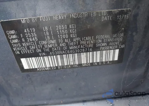 2016 Subaru Legacy 2.5I Premium из США, поврежденный, VIN 4S3BNAC64G3028716